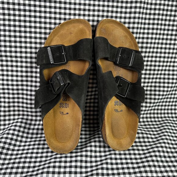 Birkenstock Arizona Black Suede Leather Sandals Slides EU 39 / US 8 NARROW - Picture 1 of 3